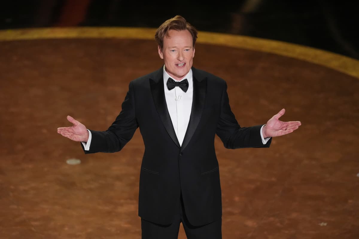 Host Conan O'Brien speaks during the Oscars at Los Angeles on March 2, 2025.
