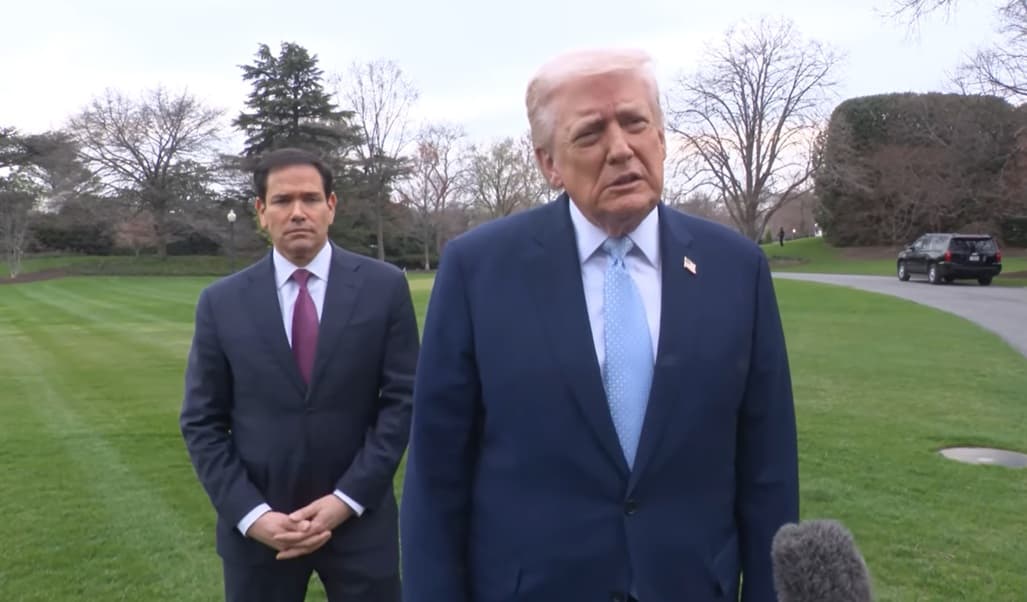President Trump and Secretary of State Marco Rubio speak to reporters at the White House on March 20, 2026.