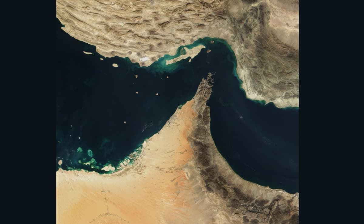 A satellite image of the Strait of Hormuz.
