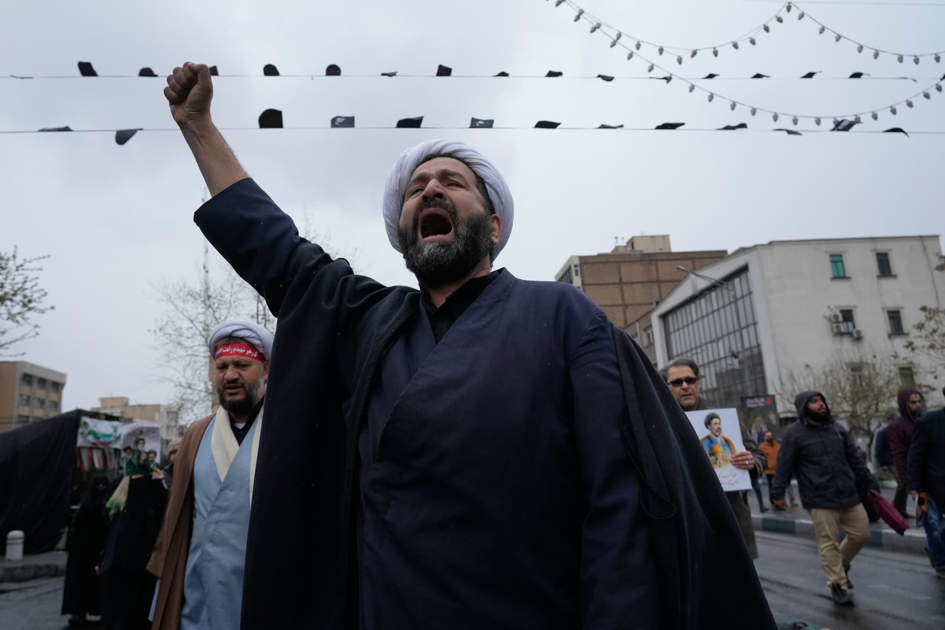 A cleric chants slogans during the annual anti-Israeli Quds Day, or Jerusalem Day rally at Tehran on March 13, 2026.