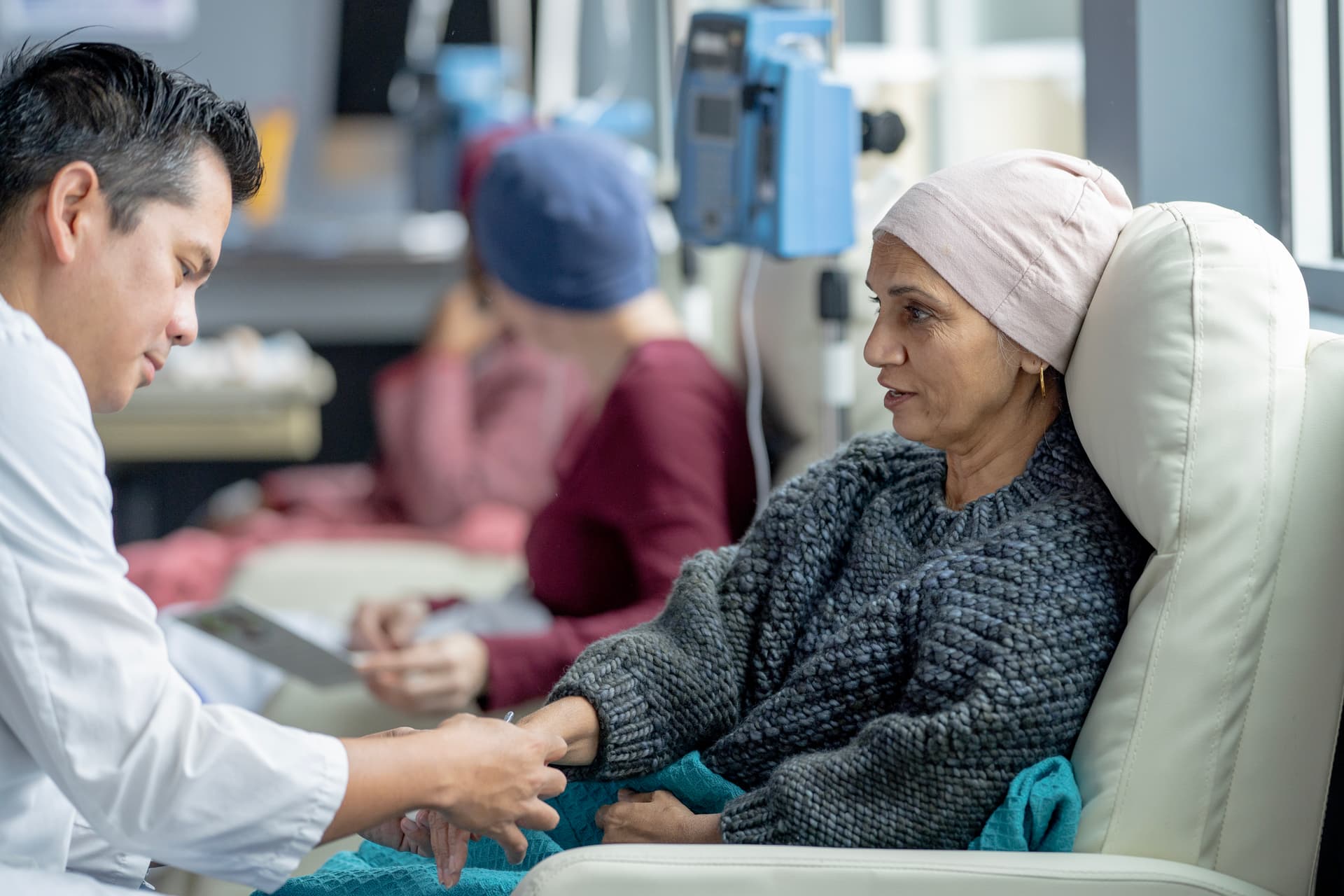 A patient receiving chemotherapy treatment.