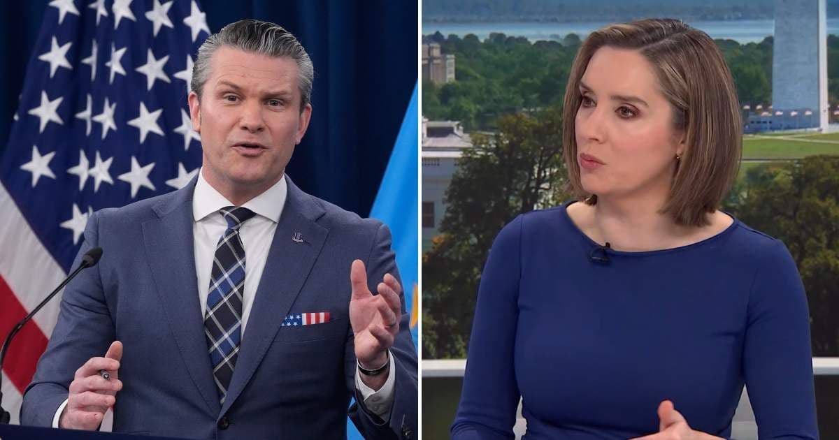 Secretary Pete Hegseth (L) is the object of veiled criticism from CBS News star Margaret Brennan.
