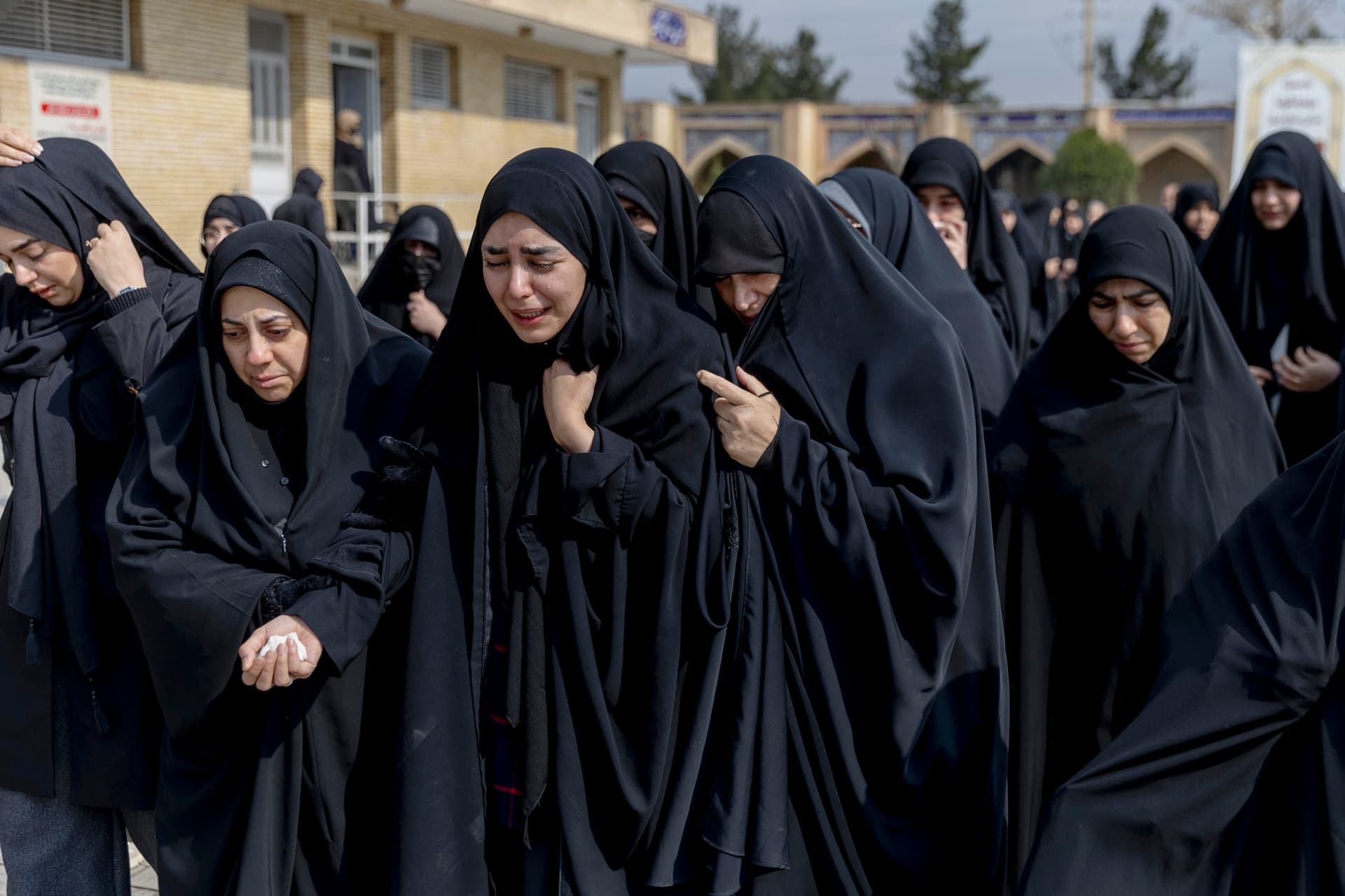 Mourners attend a funeral for a person killed in recent US-Israeli airstrikes at Behesht-e Zahra cemetery on the southern outskirts of Tehran on March 9, 2026 in Tehran, Iran. 