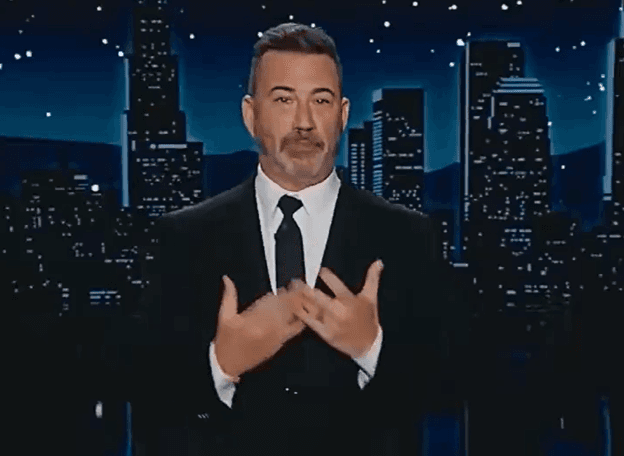 Comedian Jimmy Kimmel delivers a monologue in which he joked about the background of the new homeland security secretary, Markwayne Mullin, on March 24, 2026.