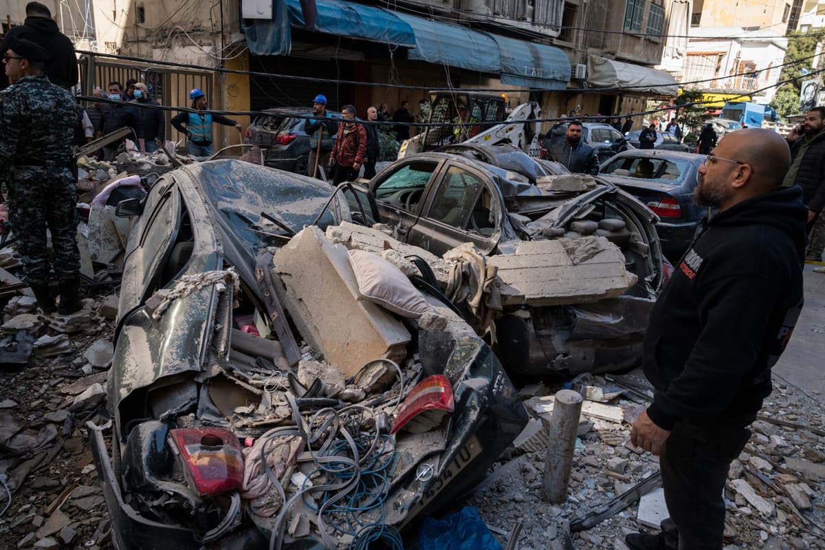 The aftermath of an Israeli strike on a building in the Aisha Bakkar area of central Beirut on March 11, 2026 in Beirut, Lebanon.