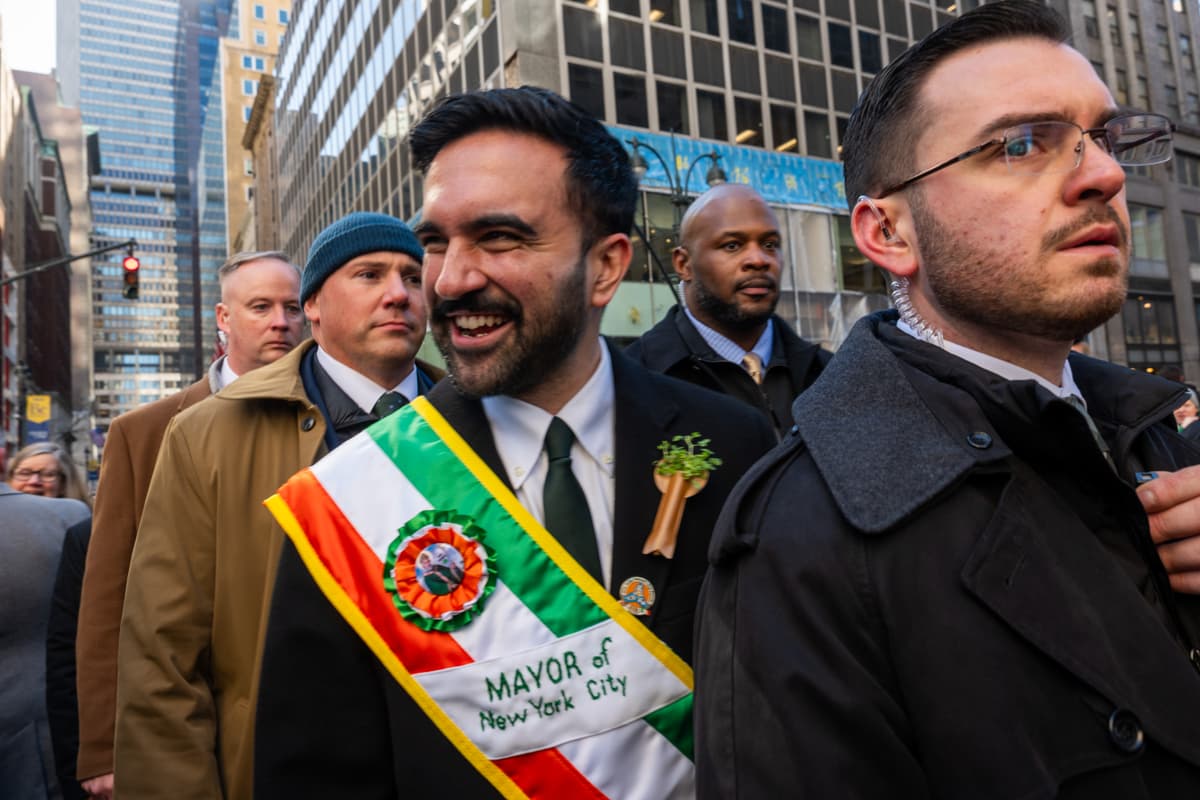 Mayor Zohran Mamdani in the St. Patrick's Day Parade on March 17, 2026 at New York City. 
