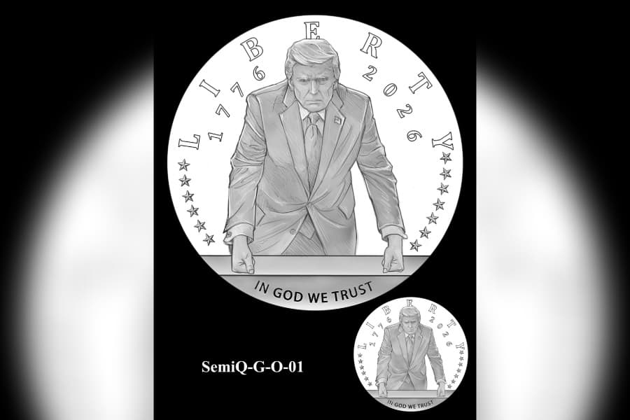 Proposed design for a new gold coin featuring President Trump to be minted in 2026.
