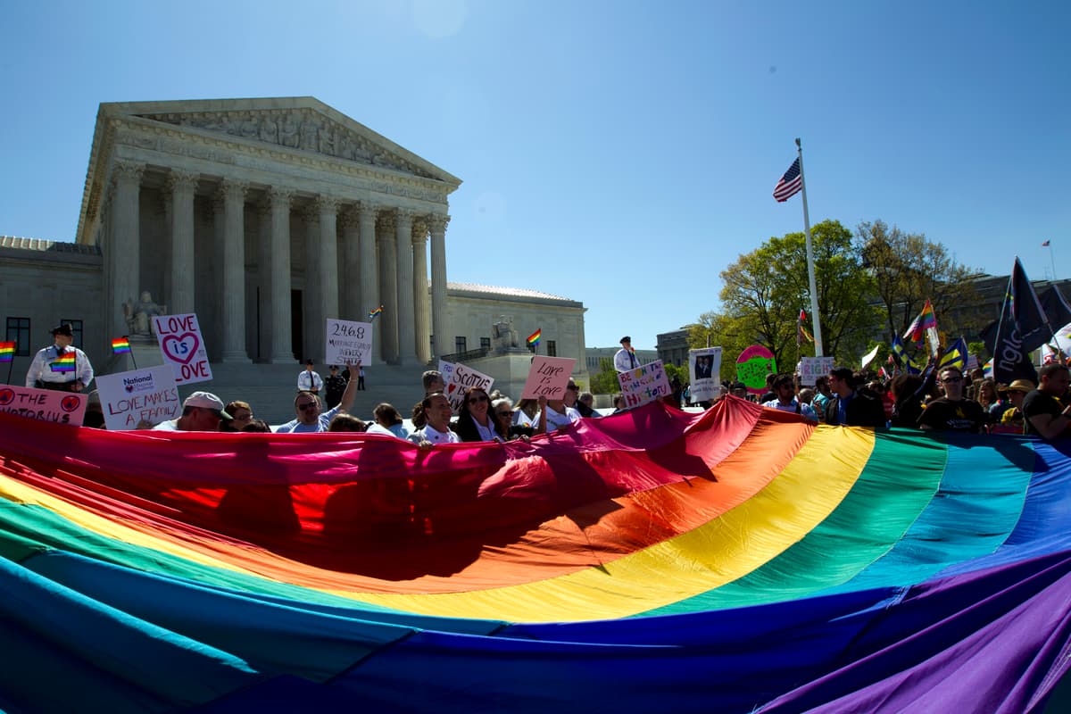 Demonstrators outside the Supreme Court as justices weighed the issue of same-sex marriage in 2015.