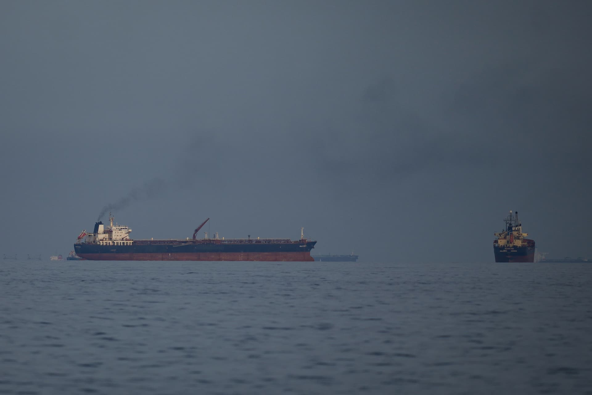 Oil tankers and cargo ships in the Strait of Hormuz on March 11, 2026.