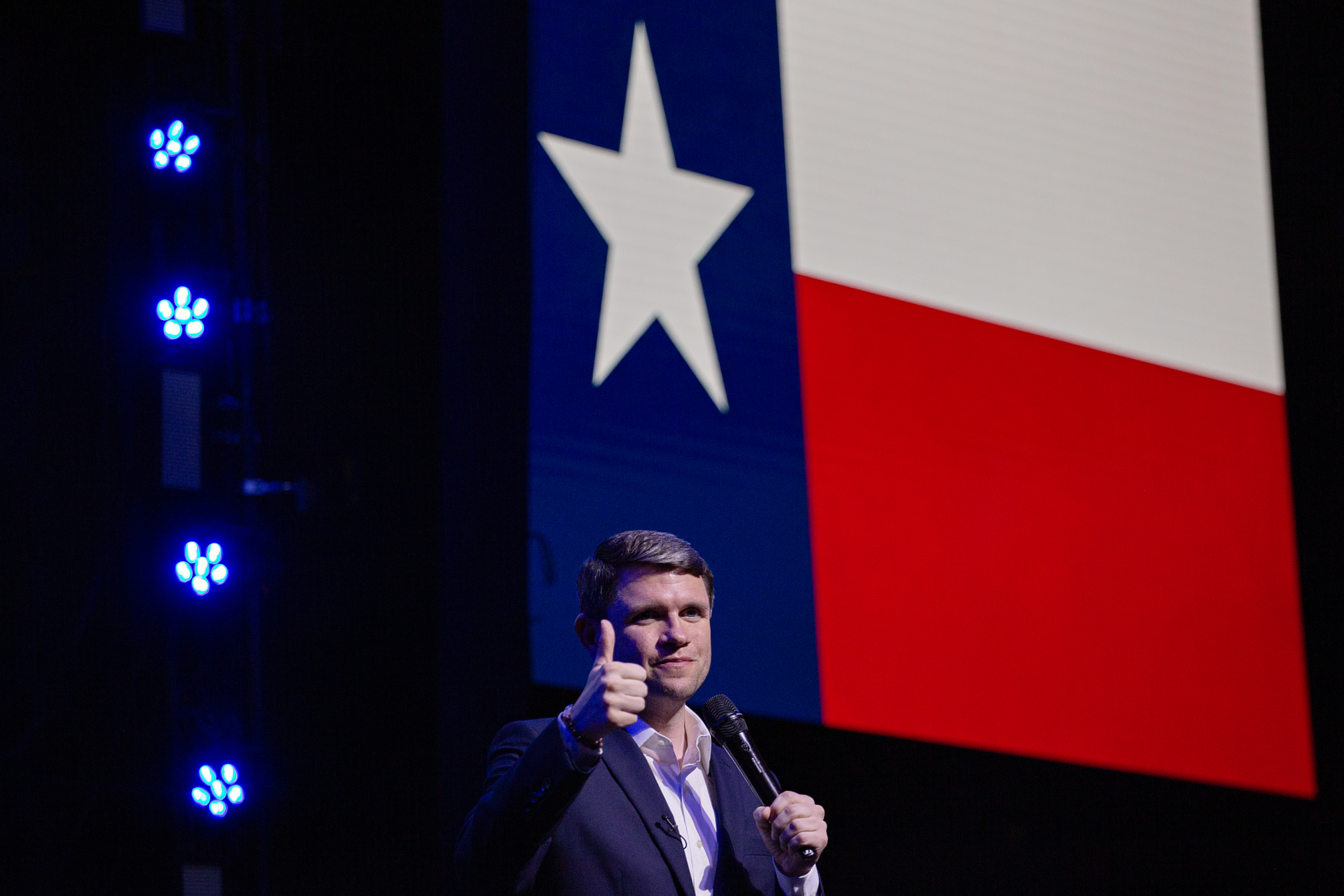 Texas Senate candidate James Talarico speaks at a campaign rally on March 2, 2026 in Houston, Texas. 