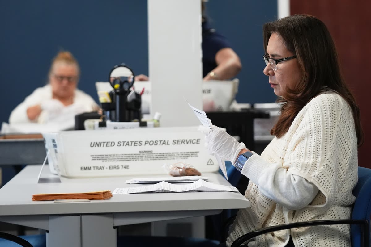 Sorting vote-by-mail ballots from municipal elections on Election Day at the Miami-Dade County Supervisor of Elections Office, November 4, 2025, Doral, Florida. 