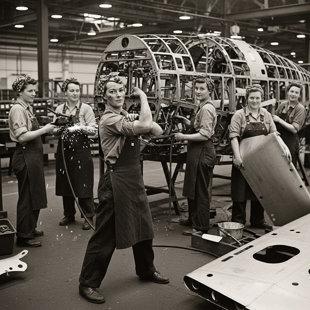 Women welders in a Detroit factory in the 1940s.