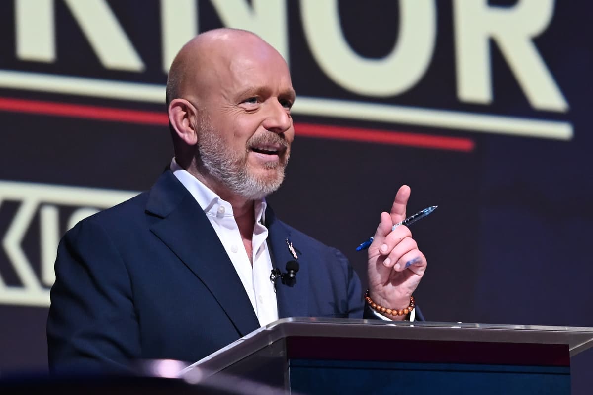 Steve Hilton speaks during a California gubernatorial candidate debate at San Francisco on February 3, 2026.