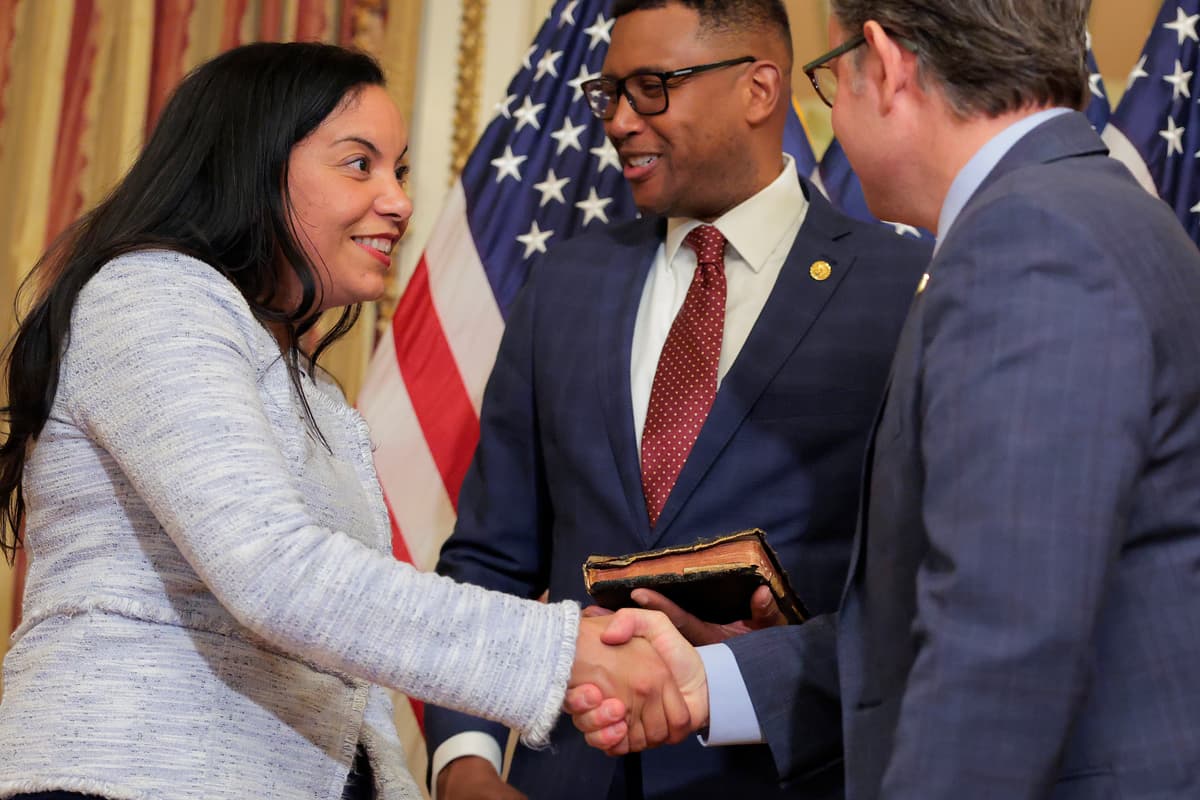 Congresswoman Analilia Mejia, seen here at her swearing-in at the Capitol on April 20, 2026, is co-sponsoring a bill to boost the federal minimum wage to $15 an hour.