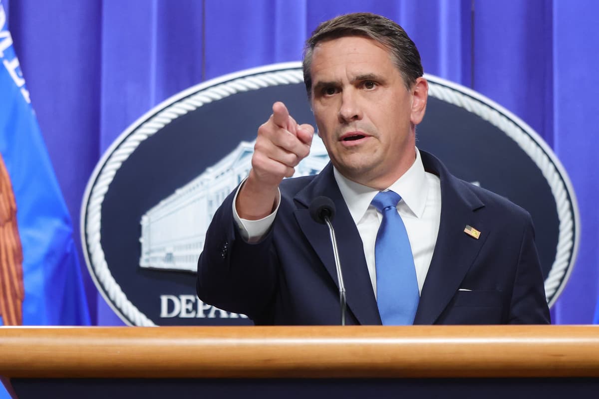 The acting attorney general, Todd Blanche, conducts a news conference at the Department of Justice on April 21, 2026.