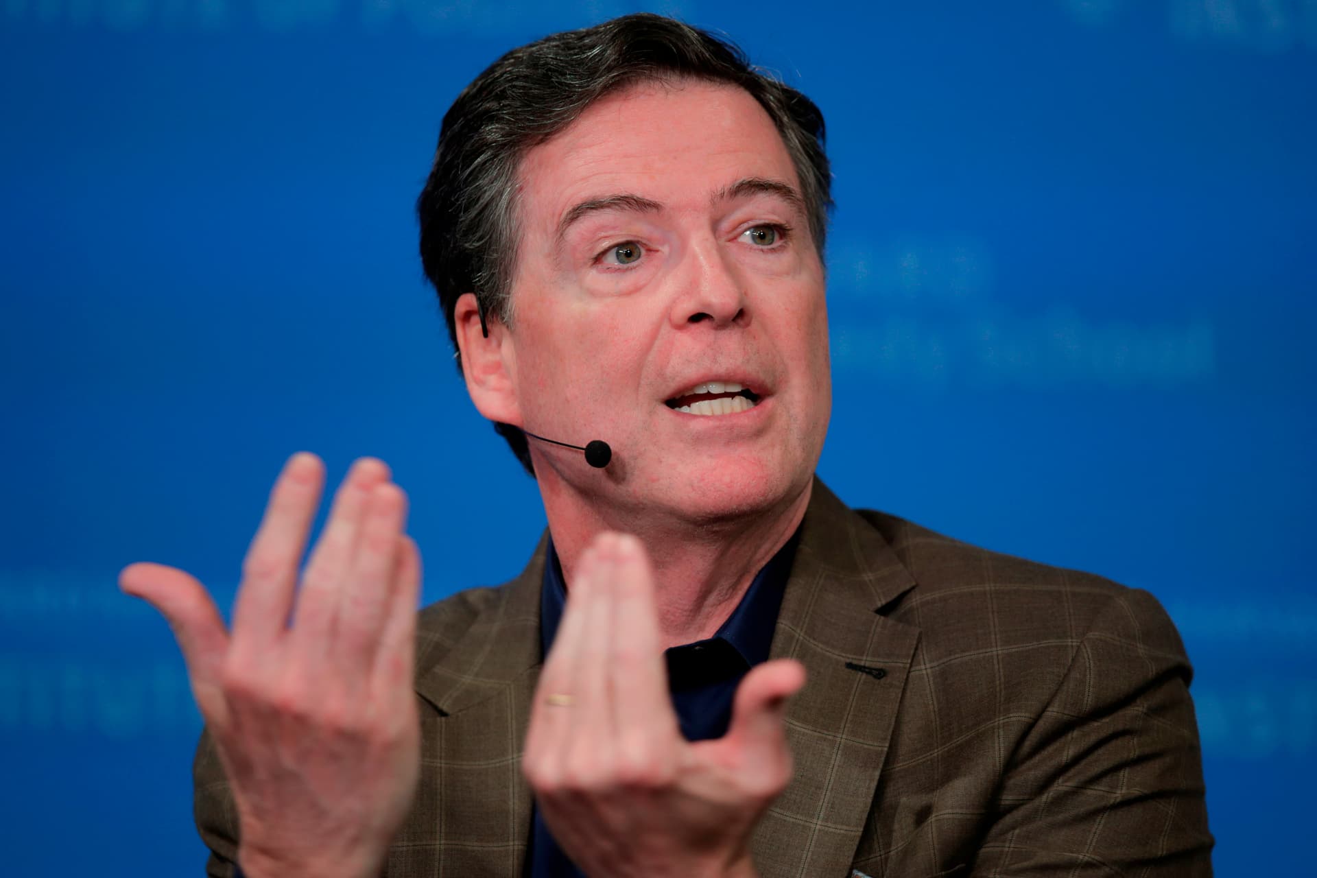 The former director of the FBI, James Comey, speaks at a forum at Harvard University's Institute of Politics at Cambridge, Massachusetts on February 24, 2020. 