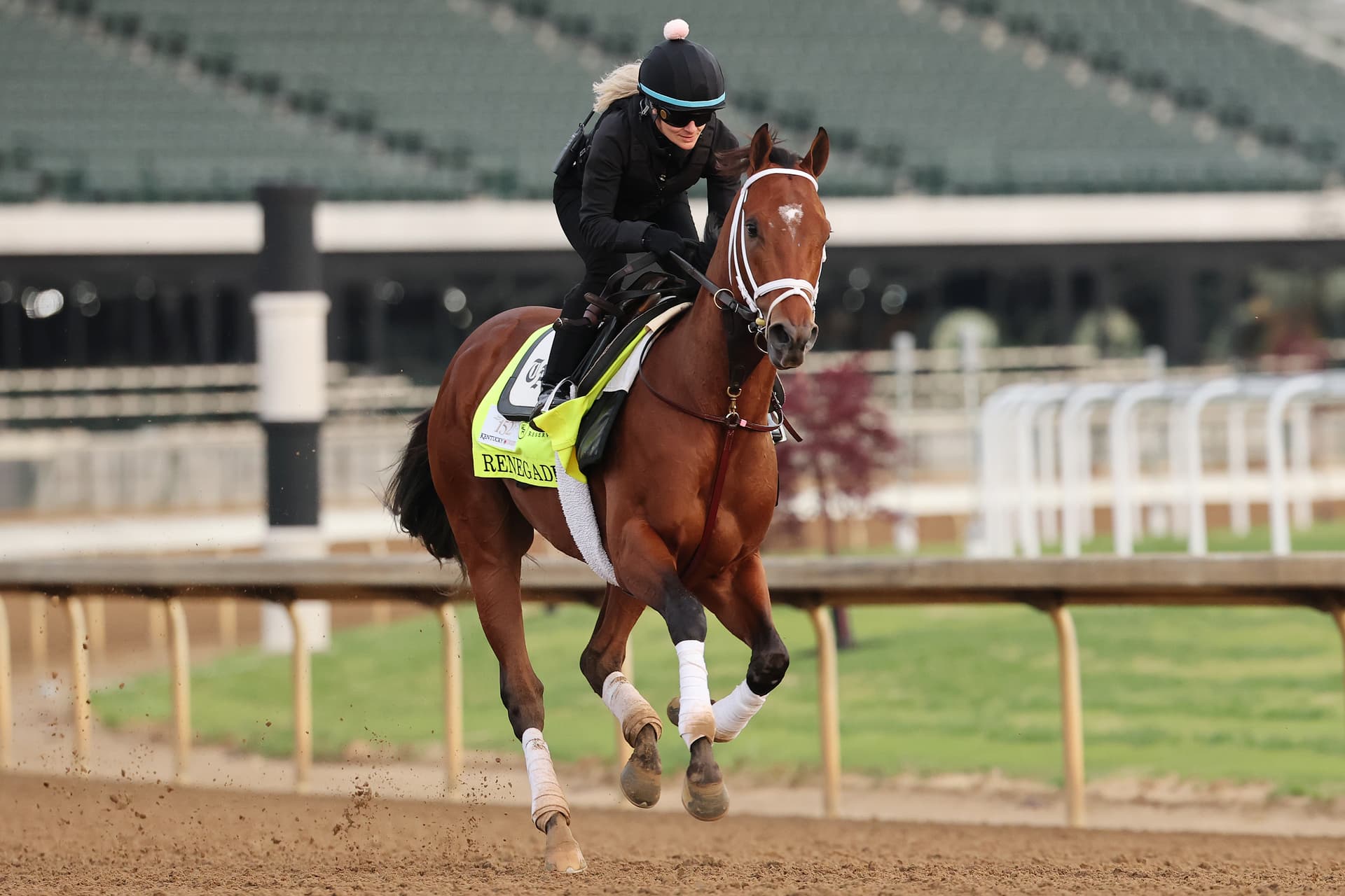 Kentucky Derby favorite Renegade trains during morning workouts at Churchill Downs at Louisville, Kentucky, on April 27, 2026. 