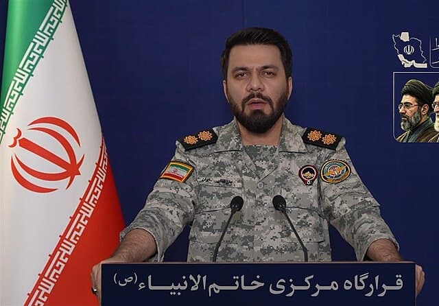 This image of the Iranian military spokesman, Lieutenant Colonel Ebrahim Zolfaghari, is taken from a social media message posted on March 10, 2026. 