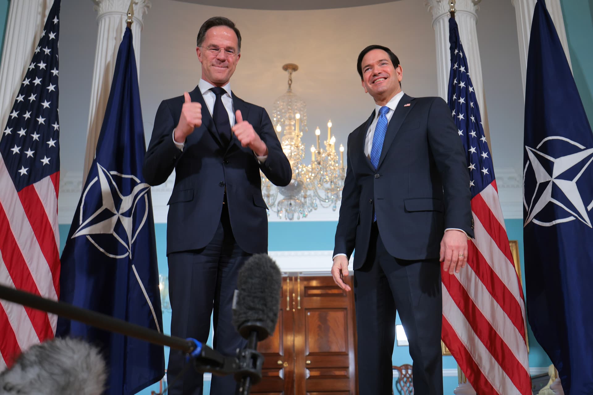 NATO’s secretary general, Mark Rutte, appears at a photo opportunity with Secretary of State Marco Rubio at the State Department on April 8, 2026.