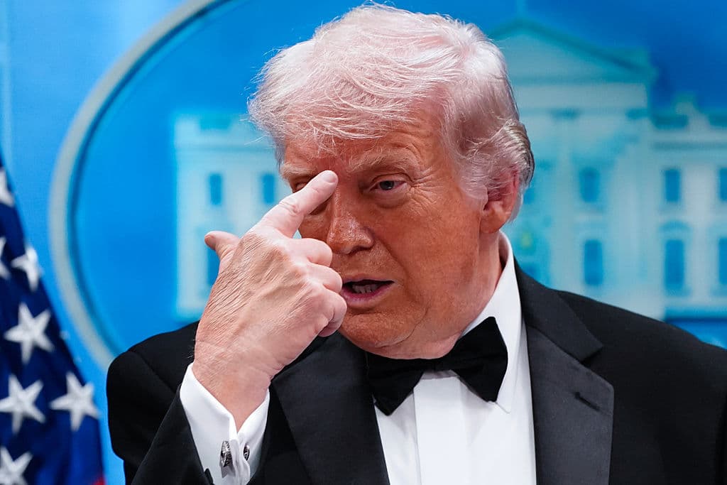 President Trump speaks during a press conference in the Brady Briefing Room of the White House on April 25, 2026 at Washington, DC.