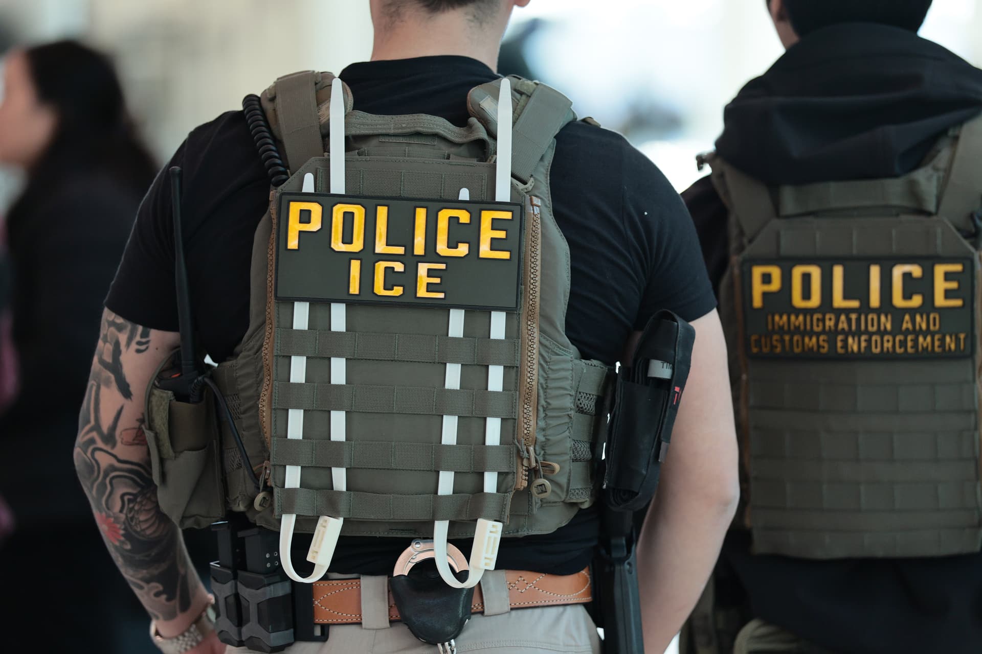 Immigration and Customs Enforcement (ICE) agents patrol Terminal C at LaGuardia Airport on March 24, 2026 in New York.