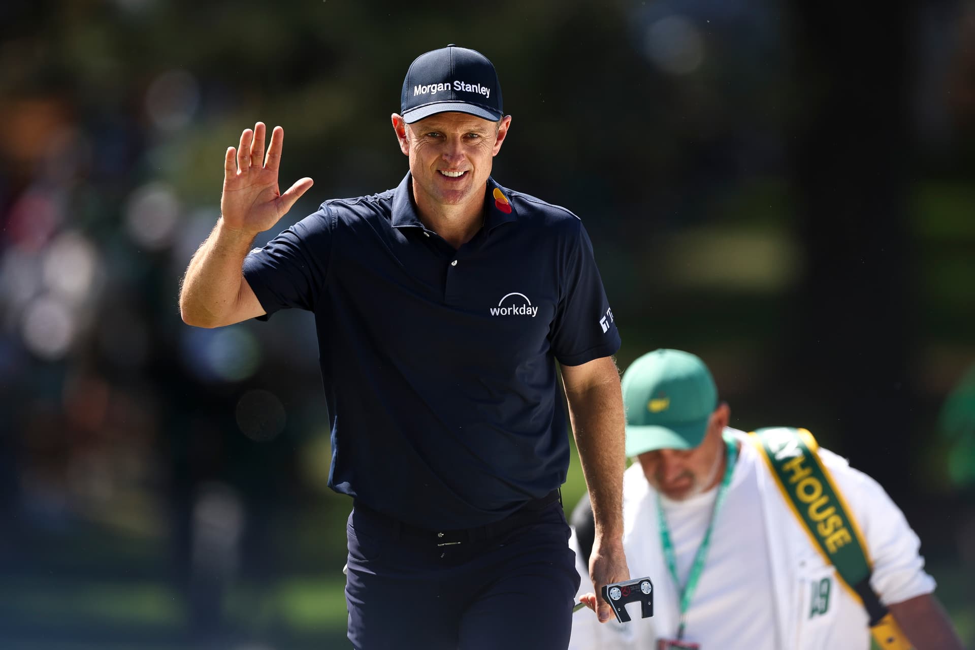Justin Rose of England, seen here during the 2026 Masters tournament at Augusta, Georgia, will be promoting McLaren’s entry into golf at this weekend’s Cadillac Classic at Miami.