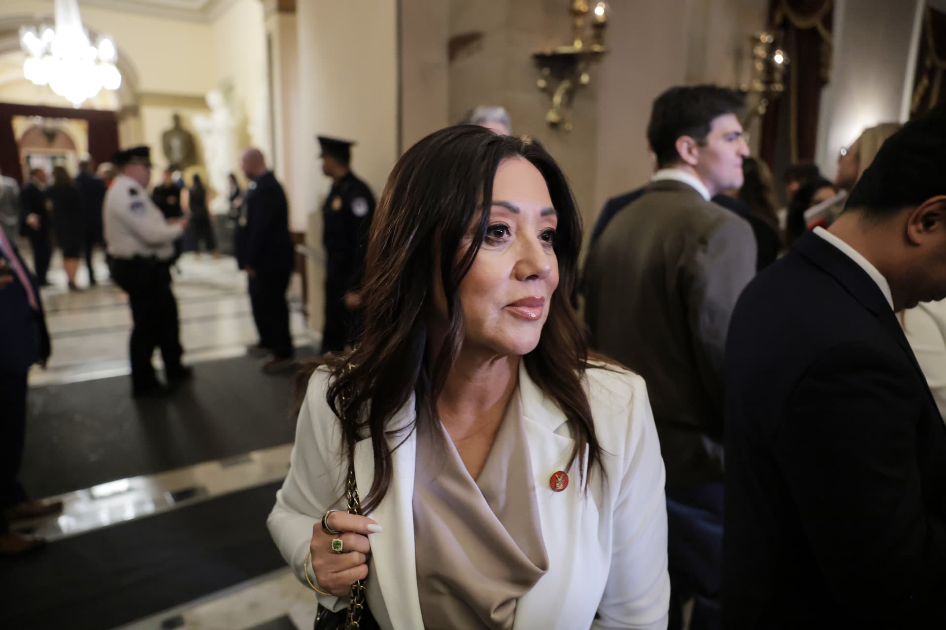 U.S. Secretary of Labor Lori Chavez-DeRemer departs after U.S. President Donald Trump's State of the Union address during a Joint Session of Congress on February 24, 2026.