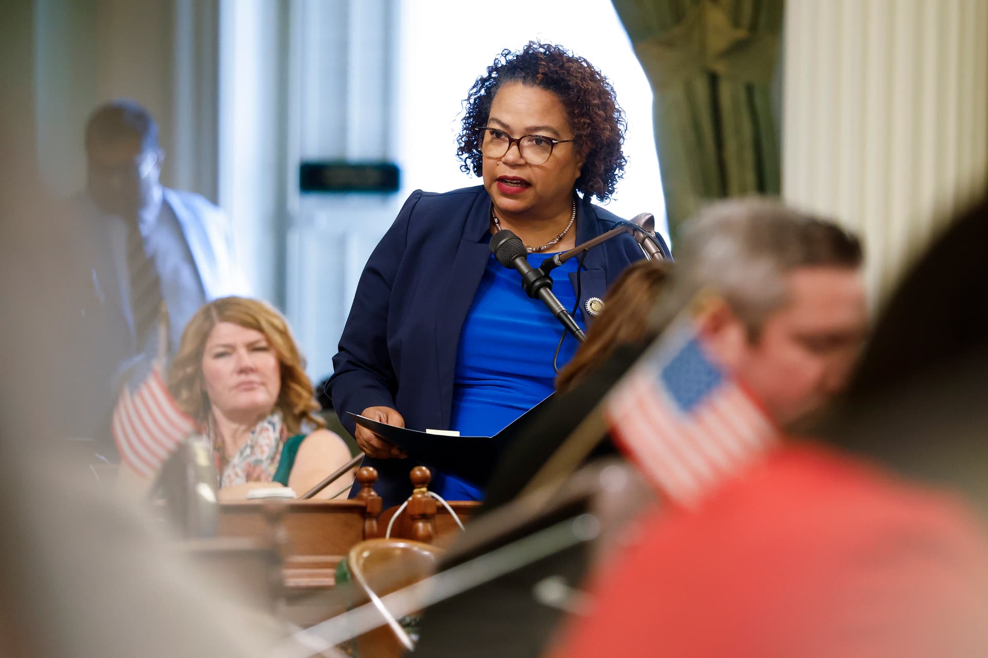 Assembly member Mia Bonta, a Democrat, speaks during a meeting of the California State Assembly at Sacramento on August 21, 2025.