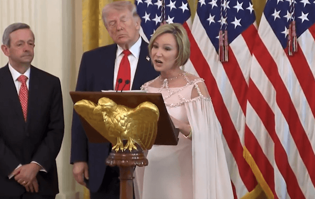 In a now-deleted White House video, spiritual adviser Paula White speaks at an Easter lunch where she compared President Trump’s travails to those of Jesus.