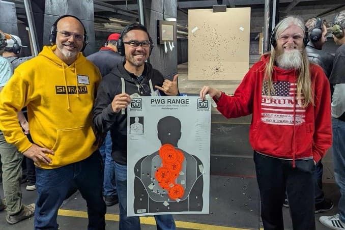 Gun enthusiasts participate in a ‘Shooting Social’ at Poway Weapons & Gear at Poway, California, on April 5, 2026.
