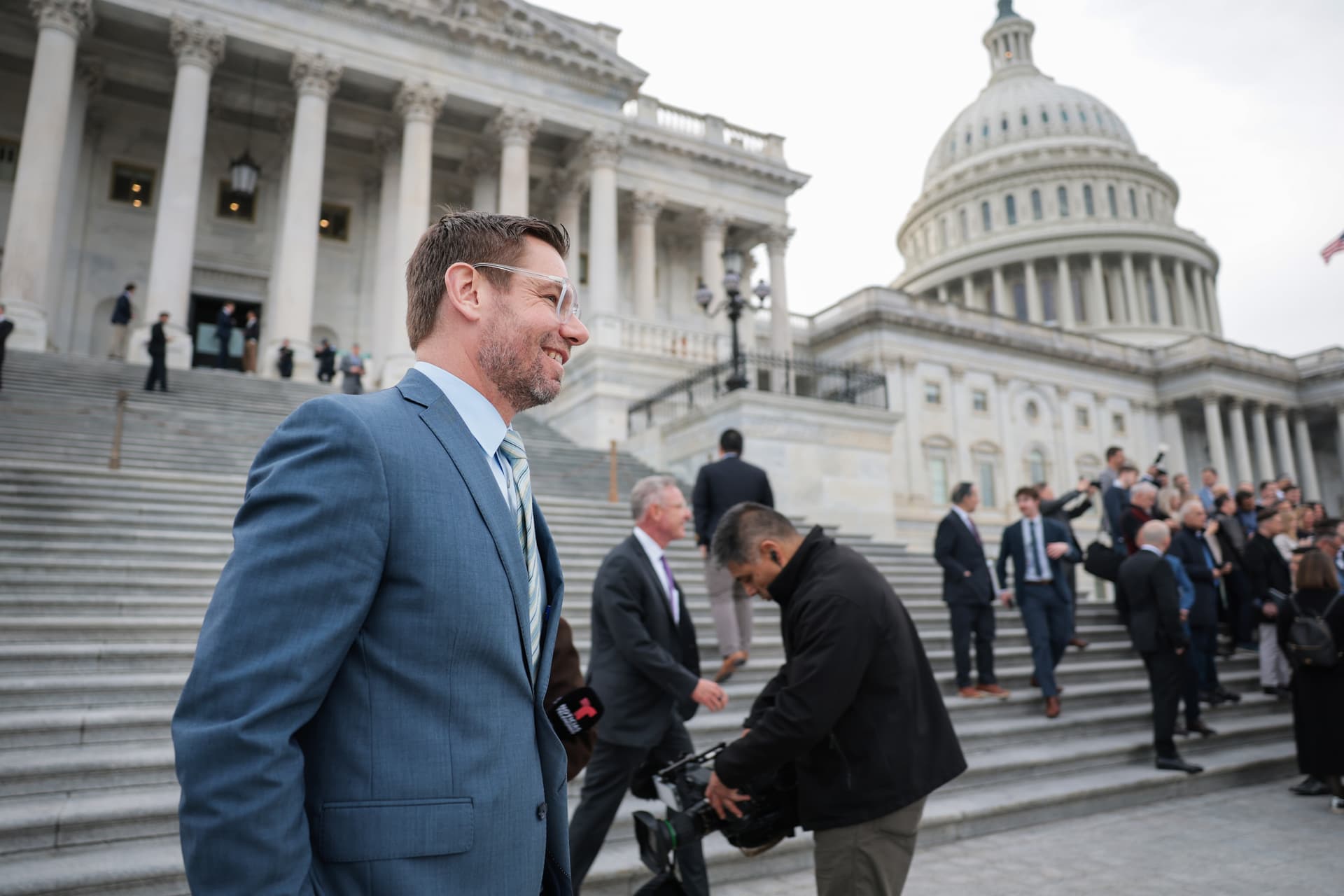 Congressman Eric Swalwell departs the U.S. Capitol after a series of votes on March 5, 2026. 