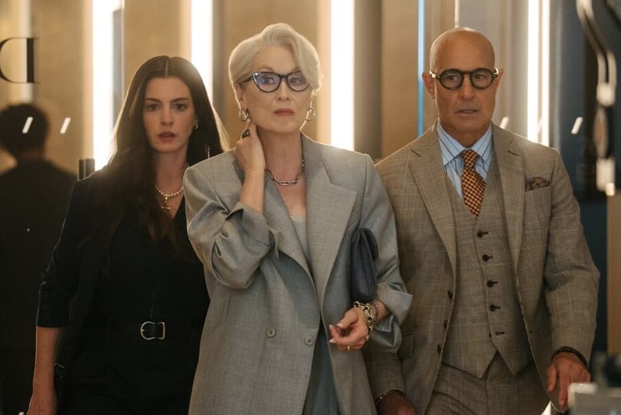 Anne Hathaway, Meryl Streep, and Stanley Tucci in 'The Devil Wears Prada 2.'