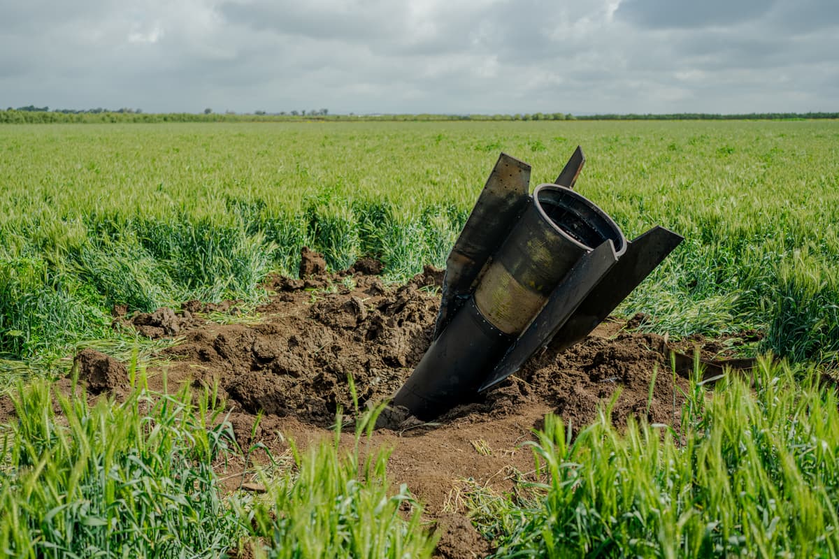 Remnants of an Iranian missile near the border between the Golan Heights and Syria on April 9, 2026.