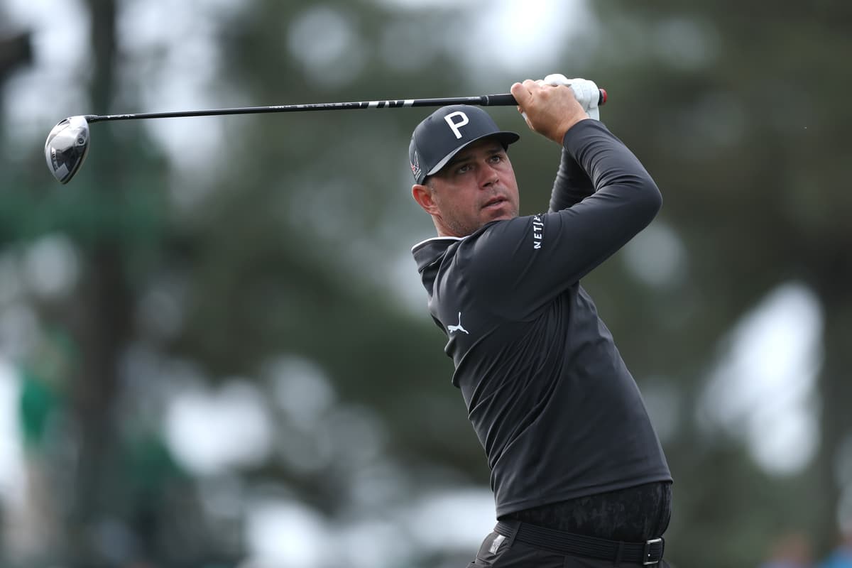 Gary Woodland of the United States plays a shot from the third hole tee box during a practice round prior to the 2026 Masters Tournament at Augusta National Golf Club on April 7, 2026 in Augusta, Georgia. 