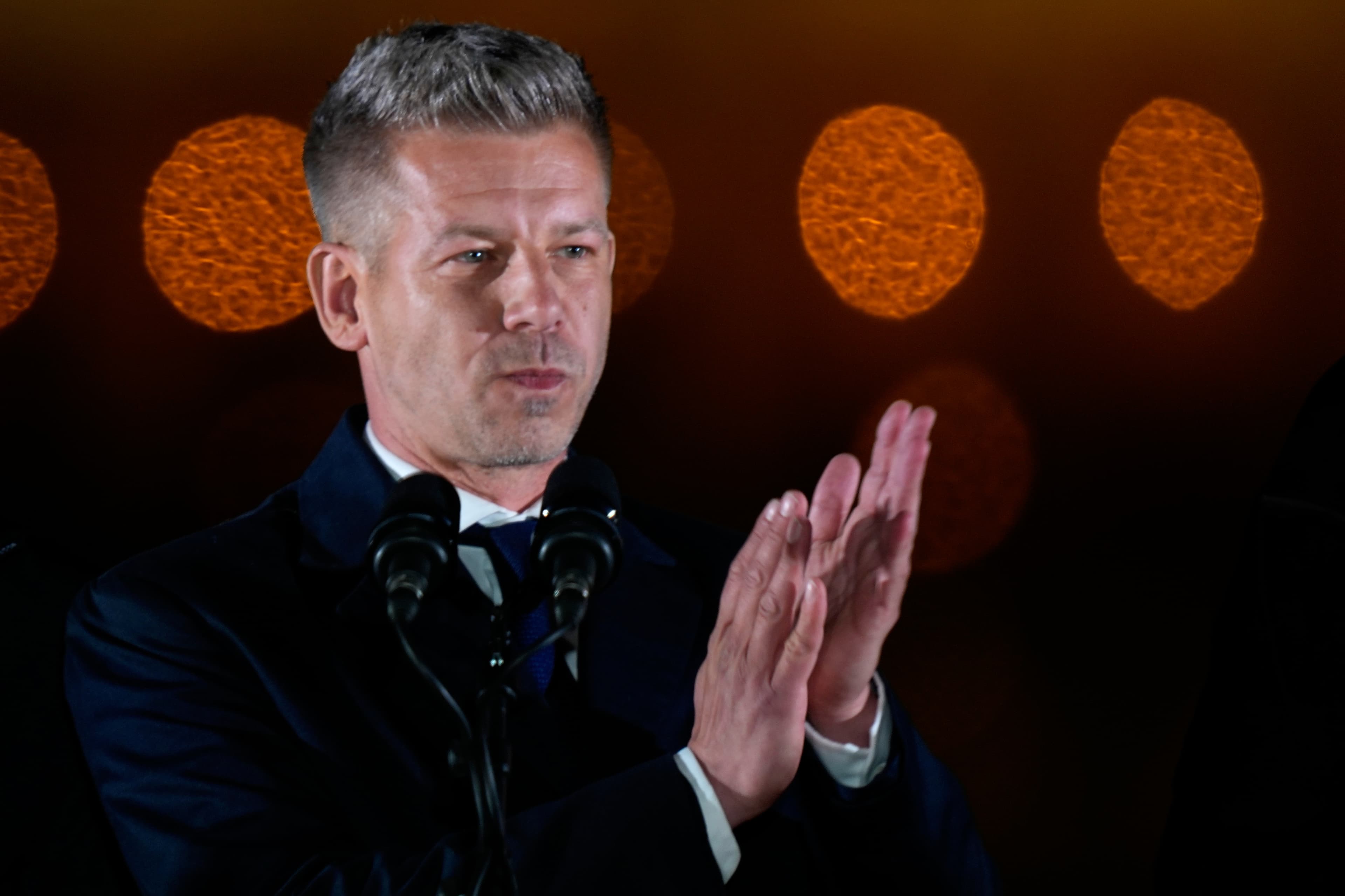 The leader of the Hungarian Tisza party, Peter Magyar, at Budapest on April 12, 2026.