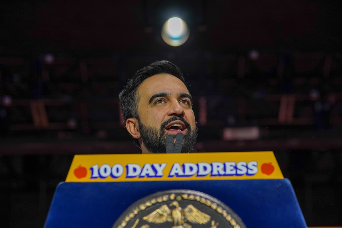 Ryan Murphy/Getty Images Mayor Zohran Mamdani delivers his 100-day address on April 12, 2026