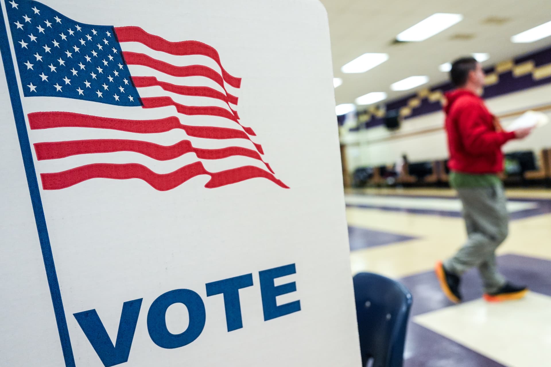 A person votes in the Virginia redistricting referendum at Burke, Virginia, on April 21, 2026.