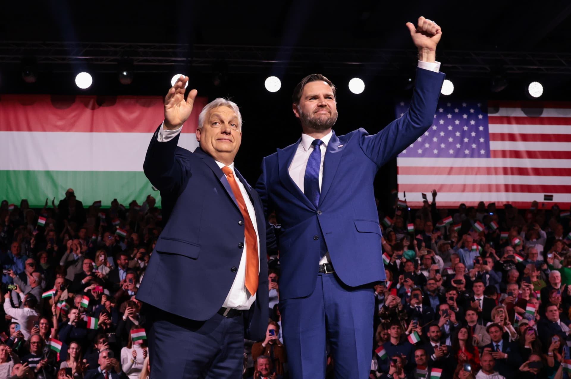 Vice President Vance and Prime Minister Viktor Orban, left, at Budapest, Hungary, April 7, 2026. 