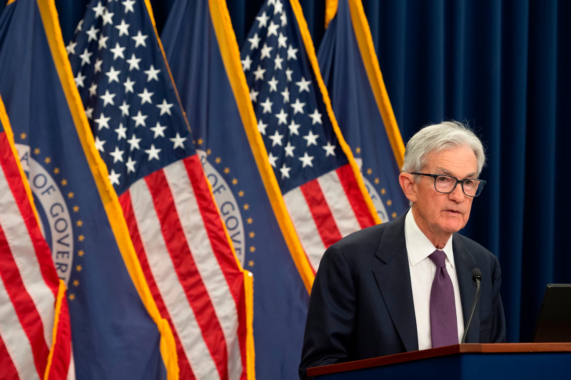 Federal Reserve Chairman Jerome Powell speaks at a news conference at the Federal Reserve following the Federal Open Market Committee meeting in Washington, April 29, 2026. 