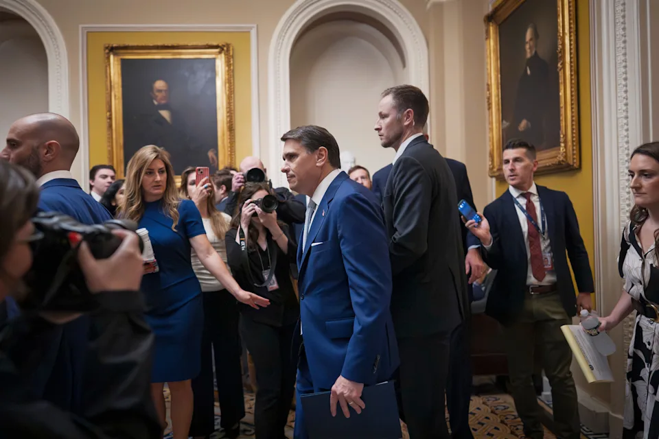 Acting Attorney General Todd Blanche arrives for a closed-door meeting with Republican senators about a proposal for $1 billion in security money for the White House complex and President Trump's ballroom after it has failed to win enough party support, at the Capitol at Washington, D.C., May 21, 2026. 