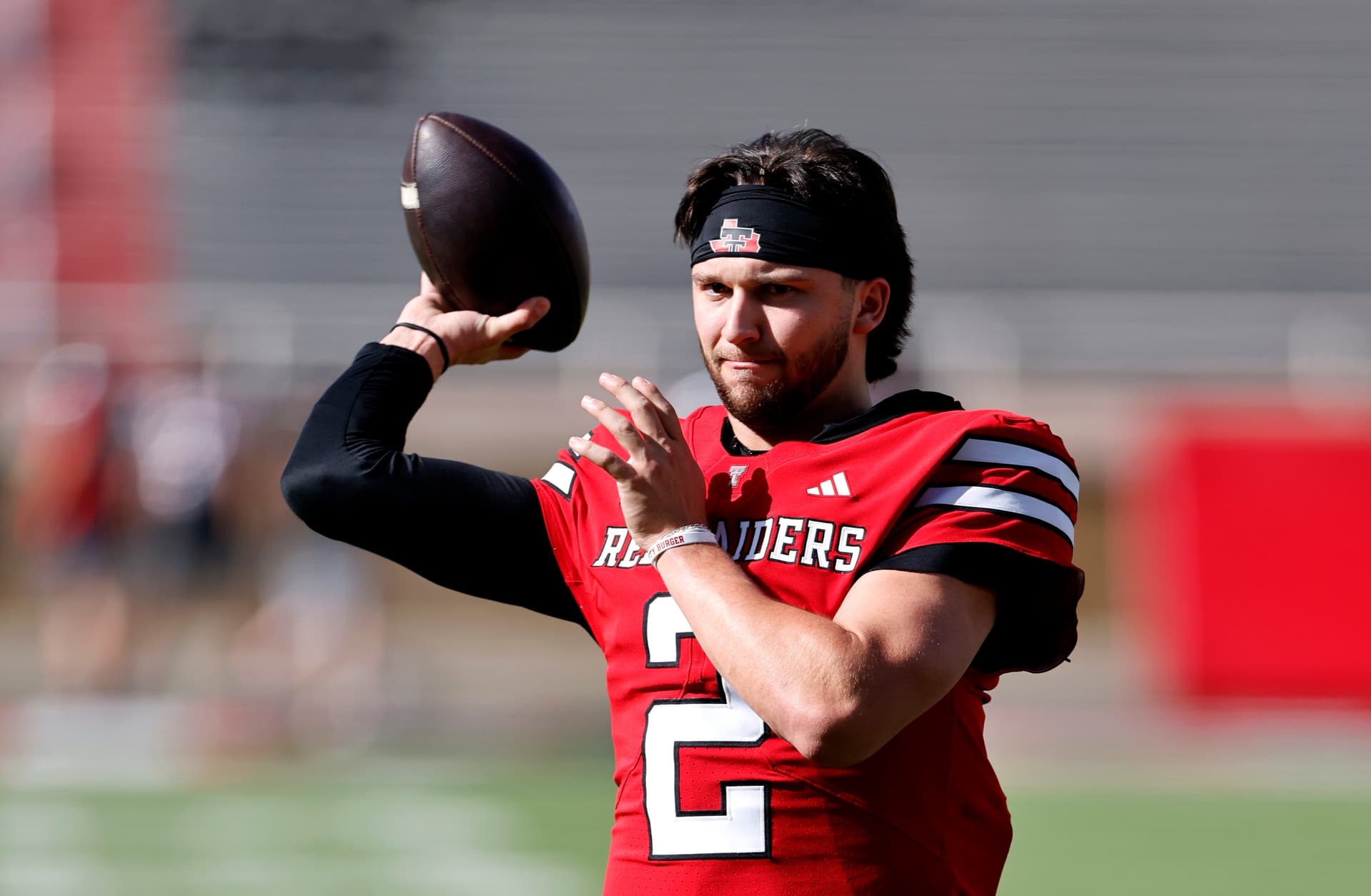 Quarterback Brendan Sorsby of the Texas Tech Red Raiders passes during the Texas Tech Spring Game at Jones AT&T Stadium on April 17, 2026, at Lubbock, Texas. 