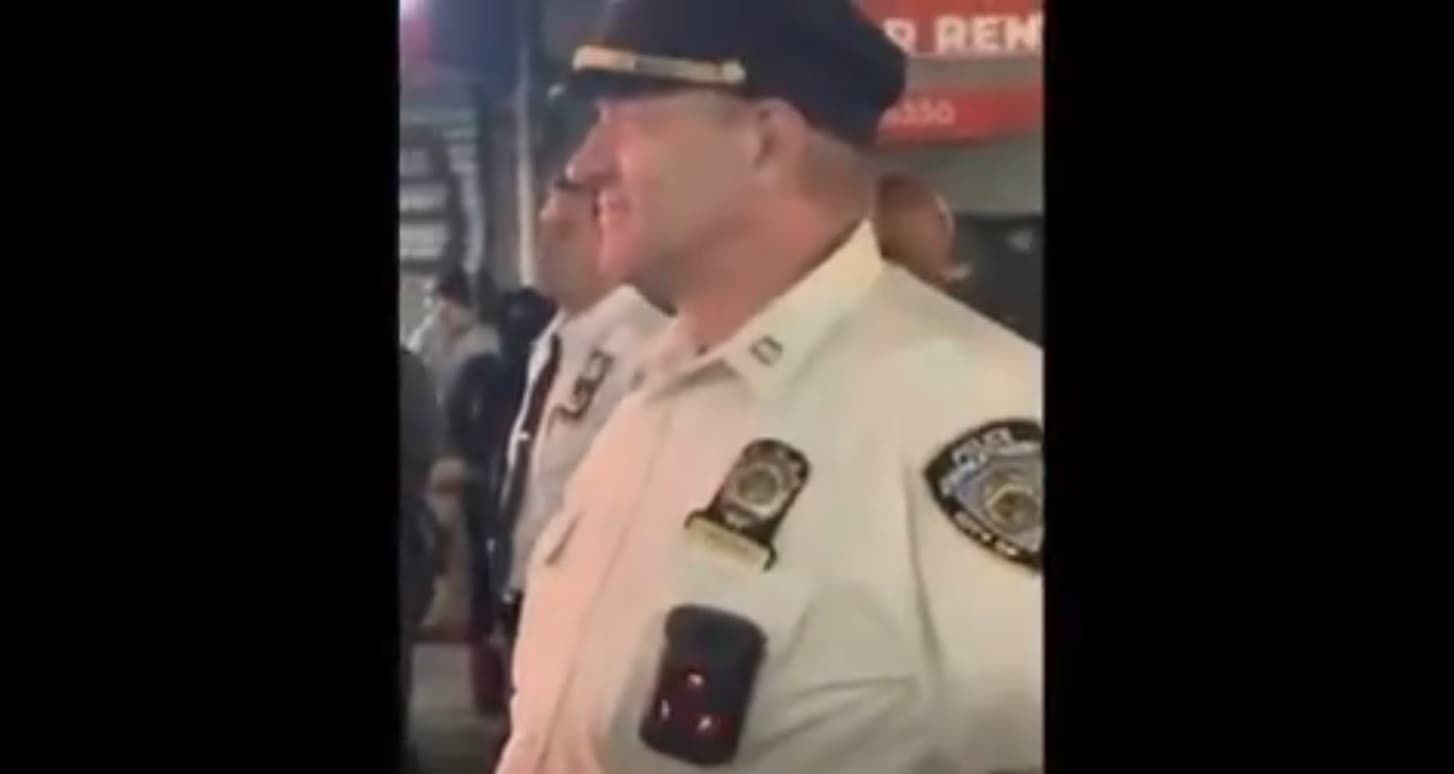 Captain James G. Wilson is captured on videotape talking about Mayor Mamdani following a violent protest outside Wyckoff Heights Medical Center at Brooklyn where ICE agents took a Nigerian illegal to be treated for injuries, May 2, 2026.