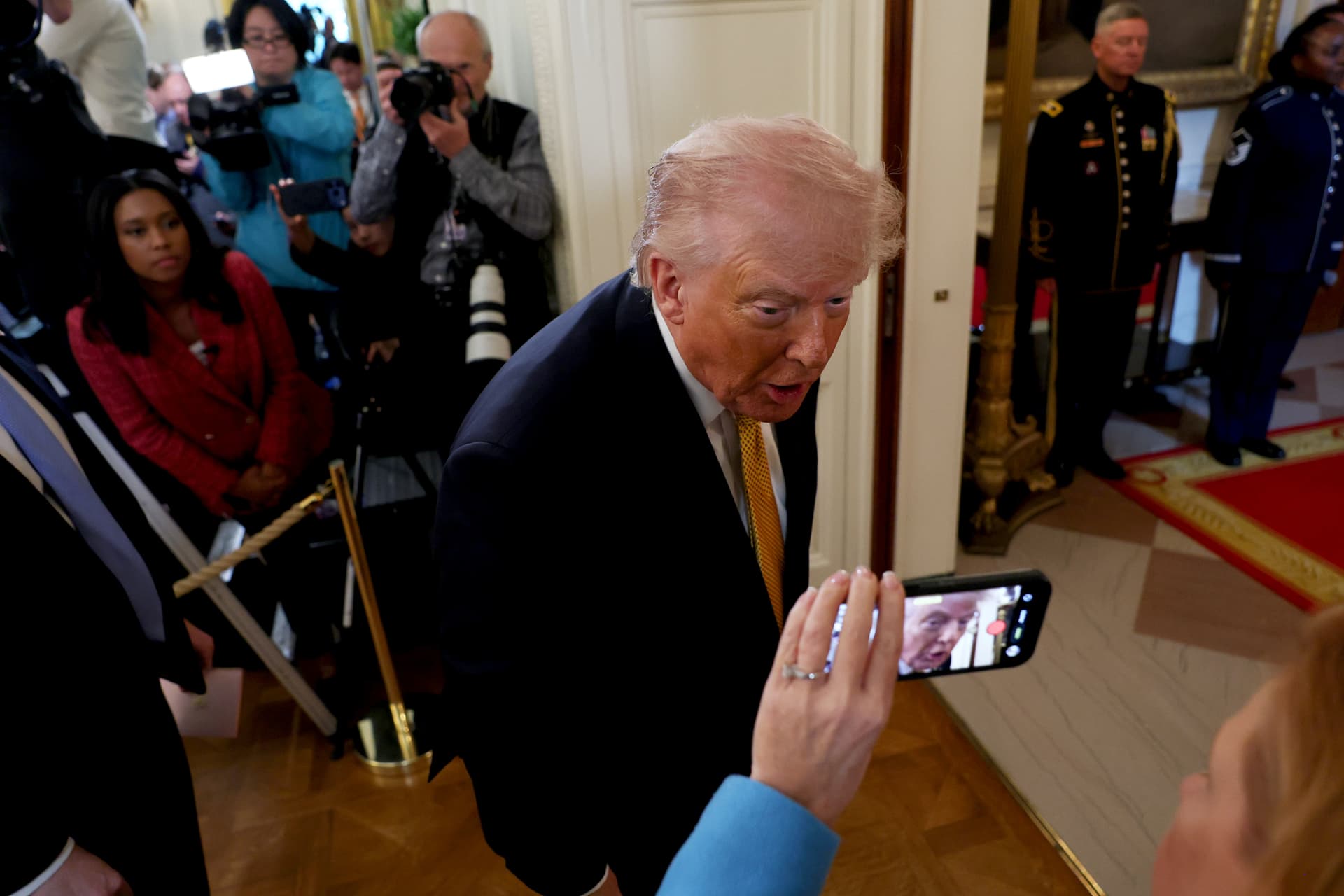 President Trump departs the East Room of the White House on May 6, 2026.