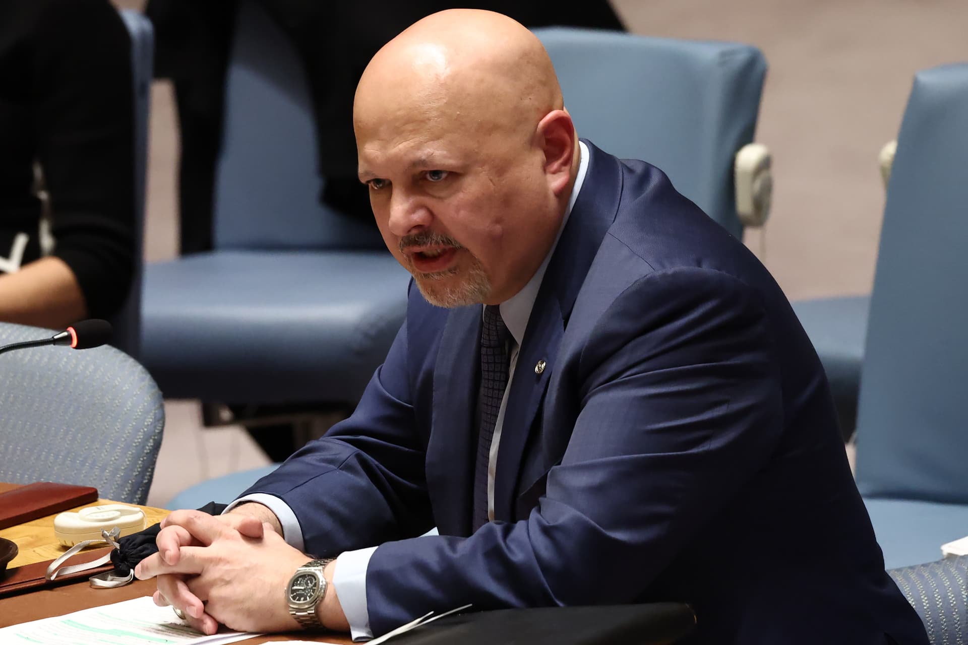 The ICC’s top prosecutor, Karim Khan, attends a UN Security Council meeting at New York on January 27, 2025.