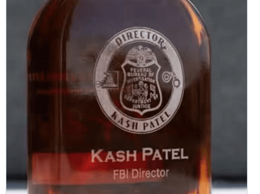 The Atlantic reports that the FBI director, Kash Patel, has gifted employees with personalized bottles of whiskey bearing his name and title.