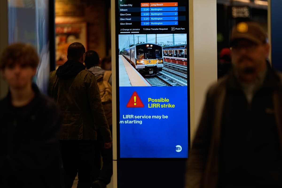 Commuters are warned of a potential Long Island Rail Road strike at Penn Station, New York, May 14, 2026.