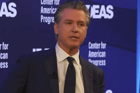 Governor Gavin Newsom of California discusses worker displacement caused by artificial intelligence during remarks to the Center for American Progress at Washington, D.C., on May 19, 2026.