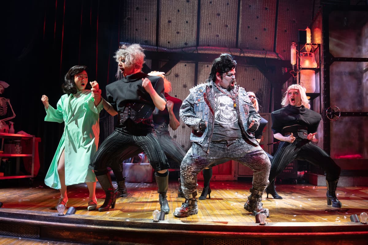 Stephanie Hsu, Paul Soileau, Harvey Guillén, Caleb Quezon, and Larkin Reilly in 'The Rocky Horror Show.'