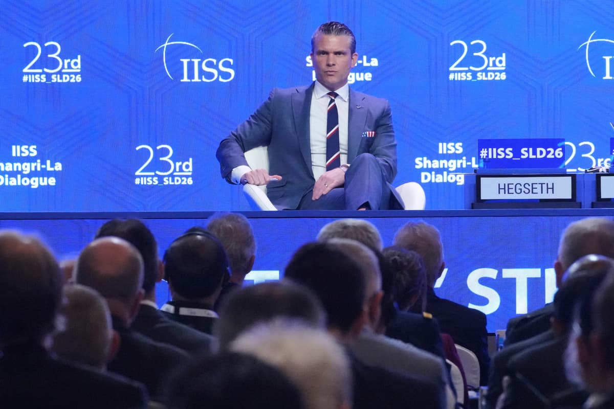 Defense Secretary Pete Hegseth listens to a question during the Shangri-La Dialogue at Singapore on May 30, 2026.