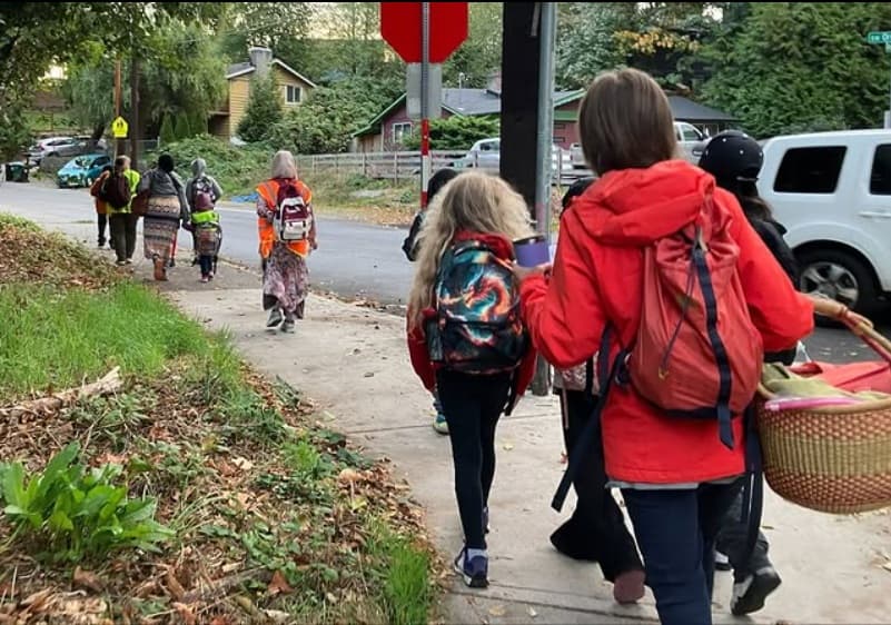 Students walking to school in Seattle.